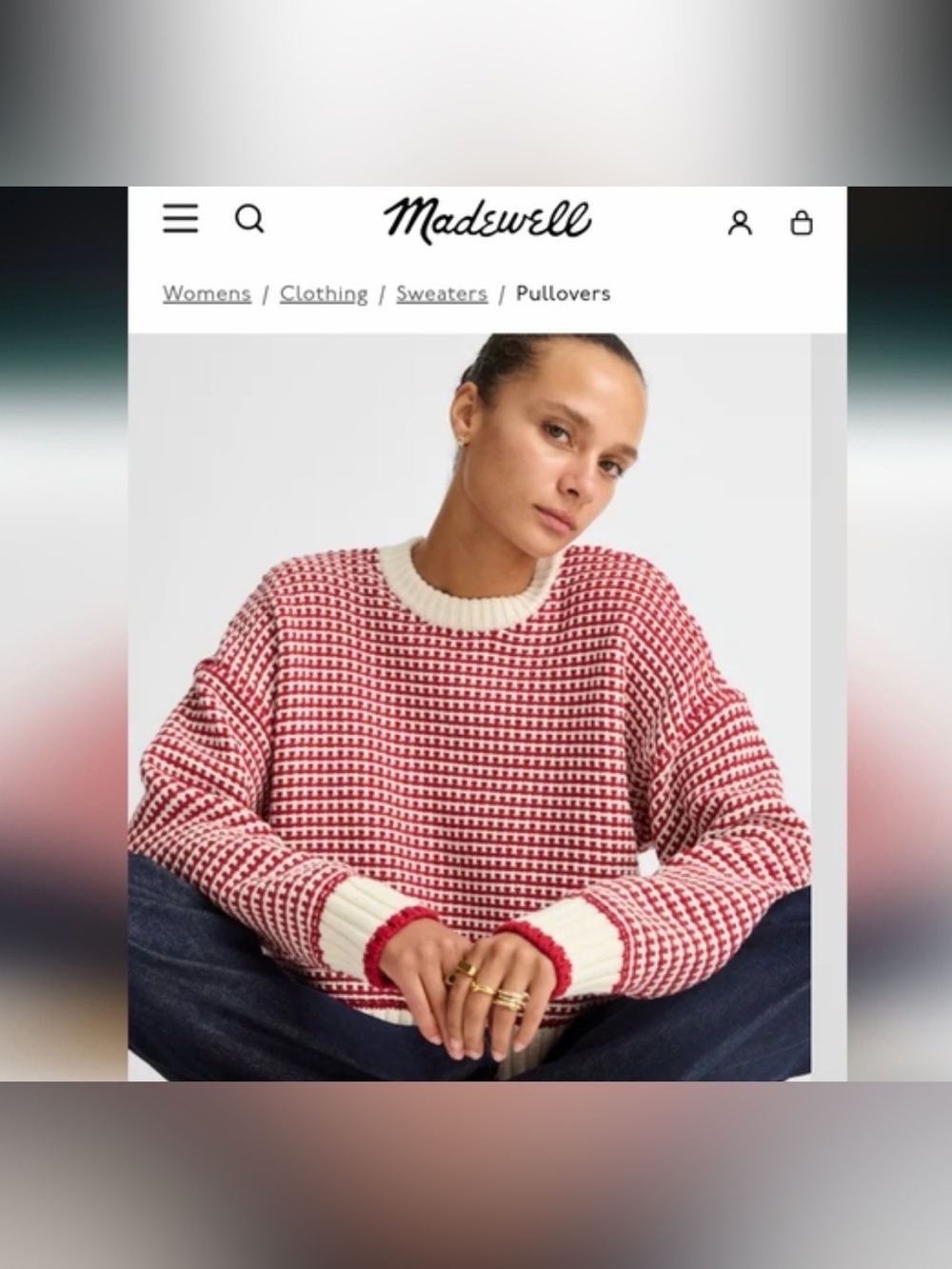 Madewell Crewneck Houndstooth Knit Sweater in Red and Cream - Picture 2 of 10